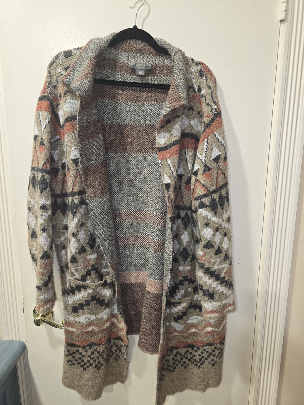 Natural Reflections Taupe, Rust and Cream Patterned Open-Front Cardigan